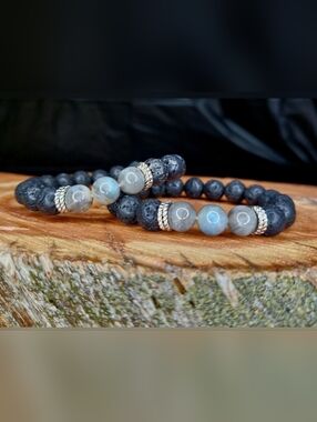 Natural Lava Stone and Moonstone Diffuser Stretch Bracelet